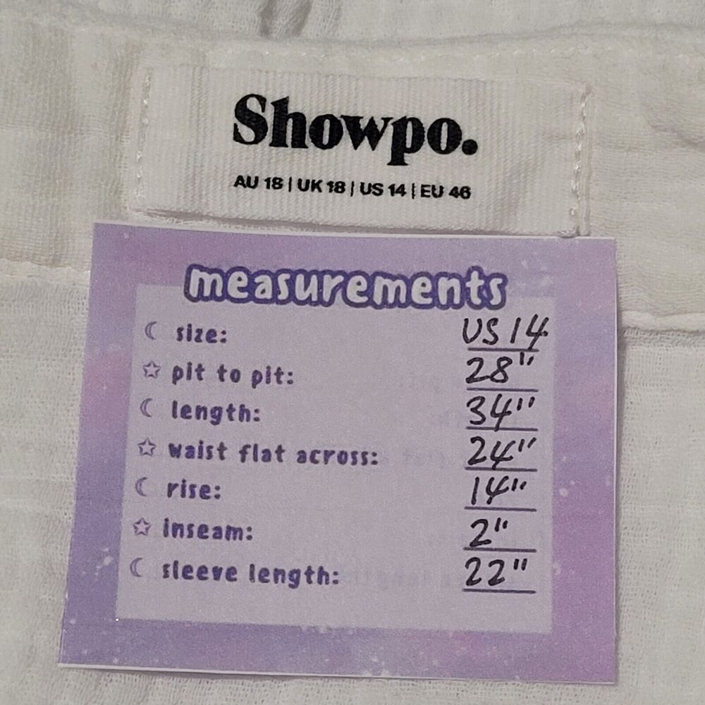 SHOWPO White Gauzy Cotton Playsuit Size 14 Pockets Drawstring Lined Puff Sleeve - Picture 2 of 11